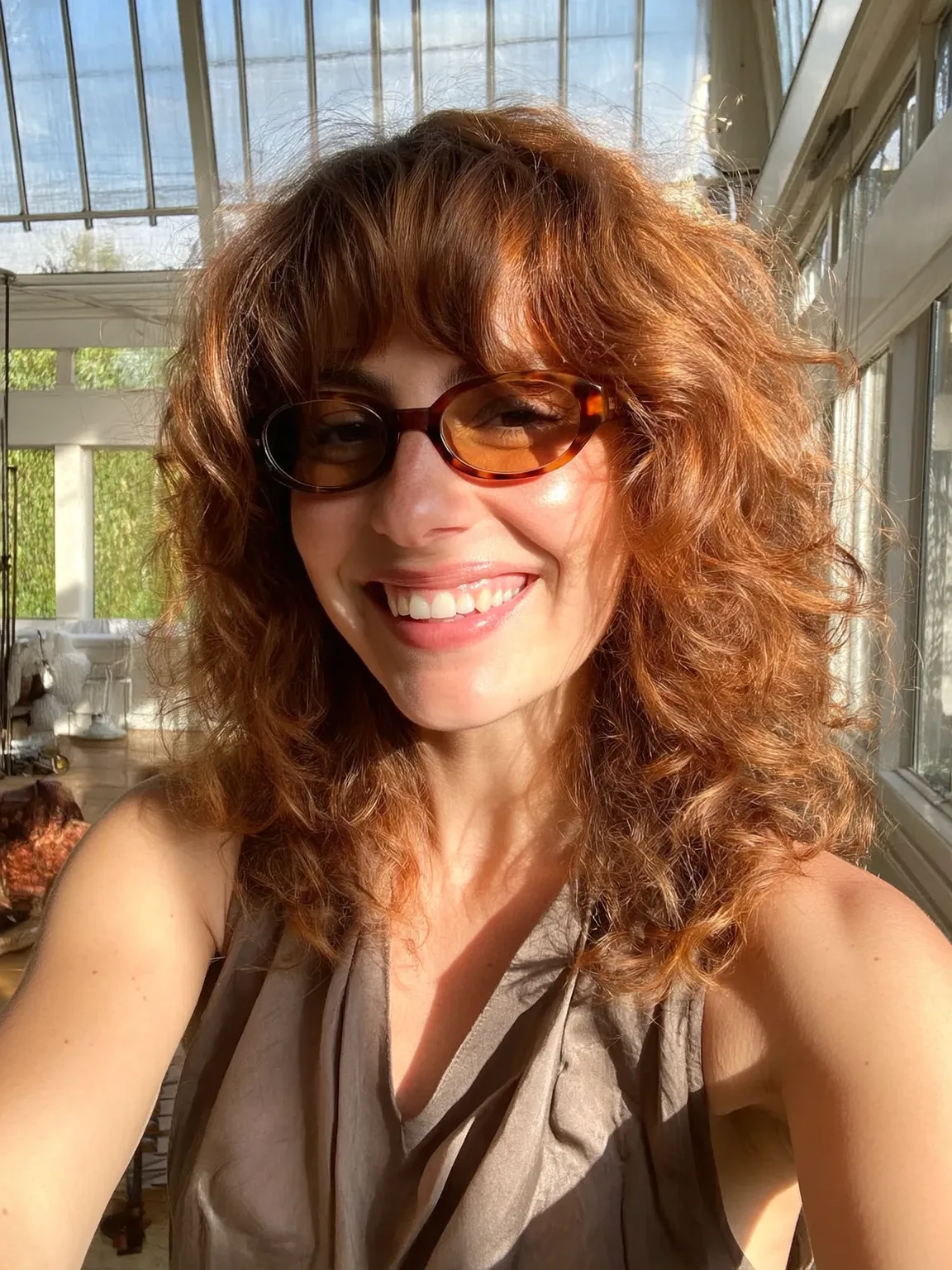 High-Volume Curly Shag in Warm Copper Brown
